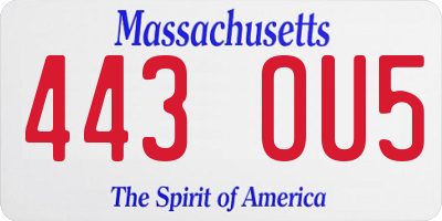 MA license plate 443OU5