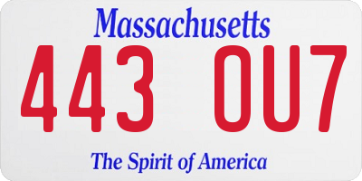 MA license plate 443OU7