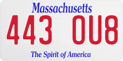 MA license plate 443OU8