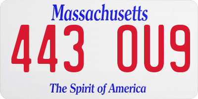 MA license plate 443OU9