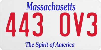 MA license plate 443OV3