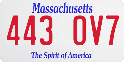 MA license plate 443OV7