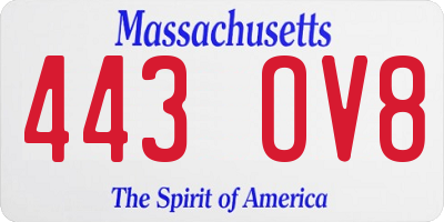 MA license plate 443OV8
