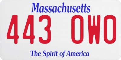 MA license plate 443OW0