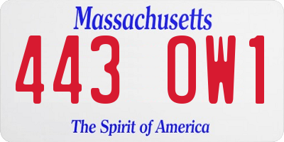 MA license plate 443OW1
