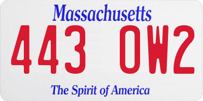 MA license plate 443OW2