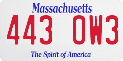 MA license plate 443OW3