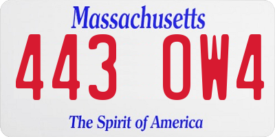 MA license plate 443OW4