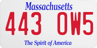 MA license plate 443OW5