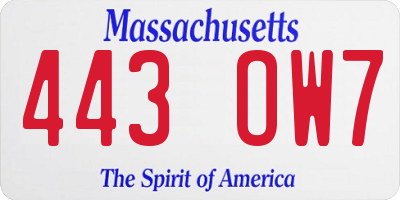 MA license plate 443OW7