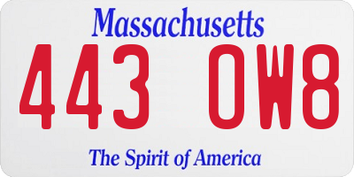 MA license plate 443OW8