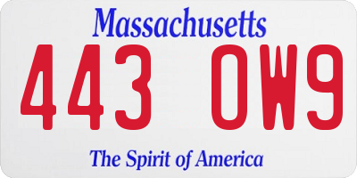 MA license plate 443OW9