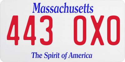 MA license plate 443OX0