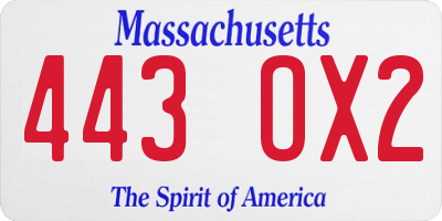 MA license plate 443OX2