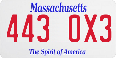 MA license plate 443OX3