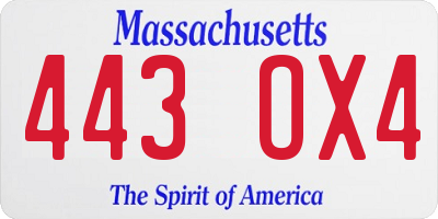 MA license plate 443OX4