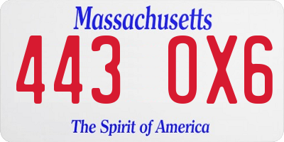 MA license plate 443OX6