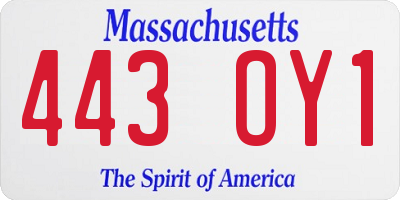MA license plate 443OY1