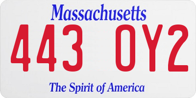 MA license plate 443OY2