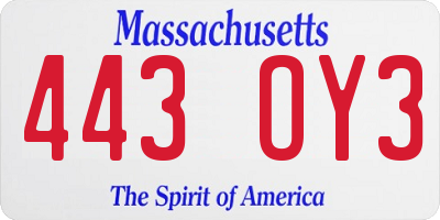 MA license plate 443OY3