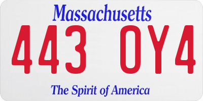 MA license plate 443OY4