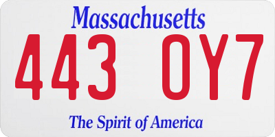 MA license plate 443OY7