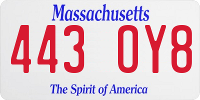 MA license plate 443OY8