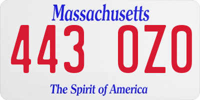 MA license plate 443OZ0