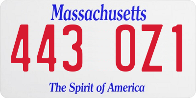 MA license plate 443OZ1