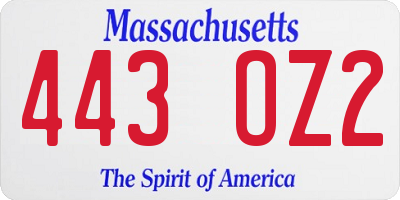 MA license plate 443OZ2