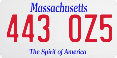 MA license plate 443OZ5
