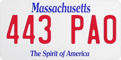 MA license plate 443PA0