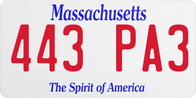 MA license plate 443PA3