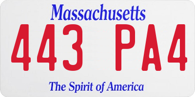 MA license plate 443PA4