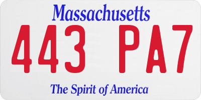MA license plate 443PA7