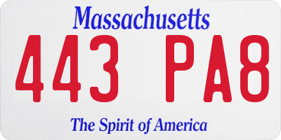 MA license plate 443PA8