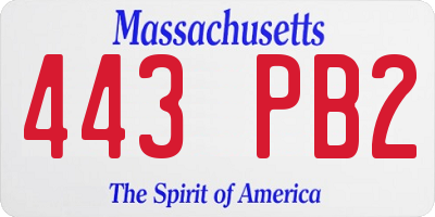 MA license plate 443PB2