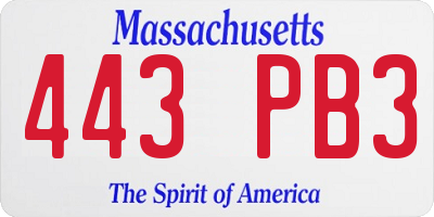 MA license plate 443PB3