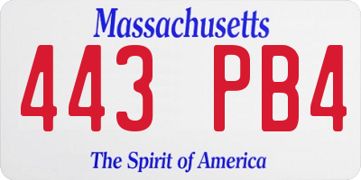 MA license plate 443PB4