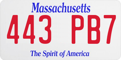 MA license plate 443PB7