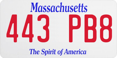 MA license plate 443PB8