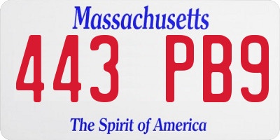MA license plate 443PB9