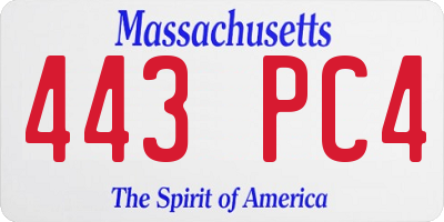 MA license plate 443PC4