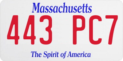 MA license plate 443PC7
