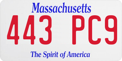 MA license plate 443PC9