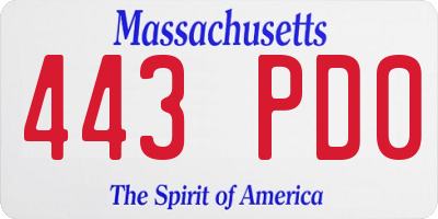 MA license plate 443PD0