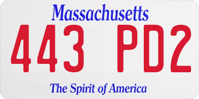 MA license plate 443PD2