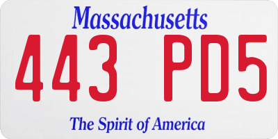 MA license plate 443PD5
