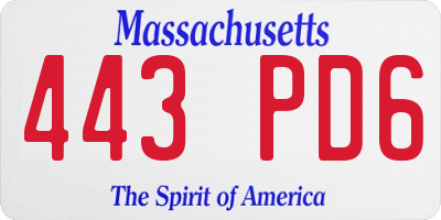 MA license plate 443PD6
