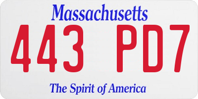 MA license plate 443PD7